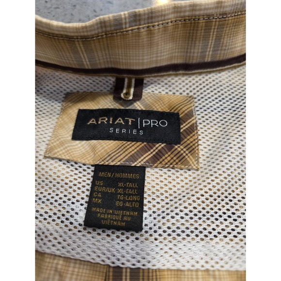 Ariat Pro Series Button Down Long Sleeve Brown Plaid Mens XL tall  Shirt Retro - Picture 5 of 7